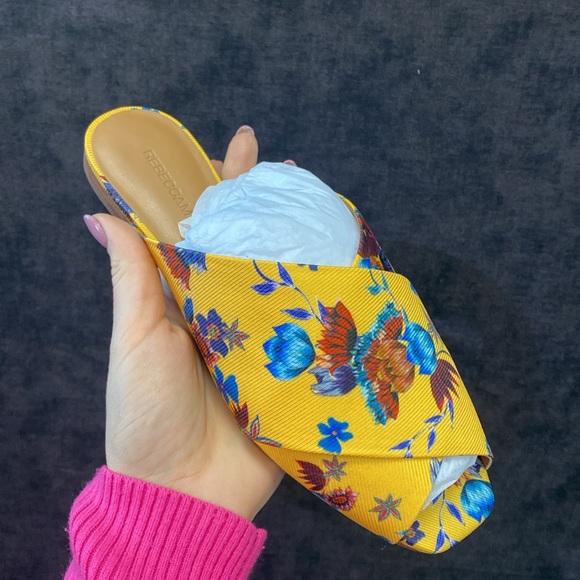 Rebecca Minkoff Anden Butterscotch Multi Yellow Floral Slip-on Sandals NEW - Picture 5 of 5